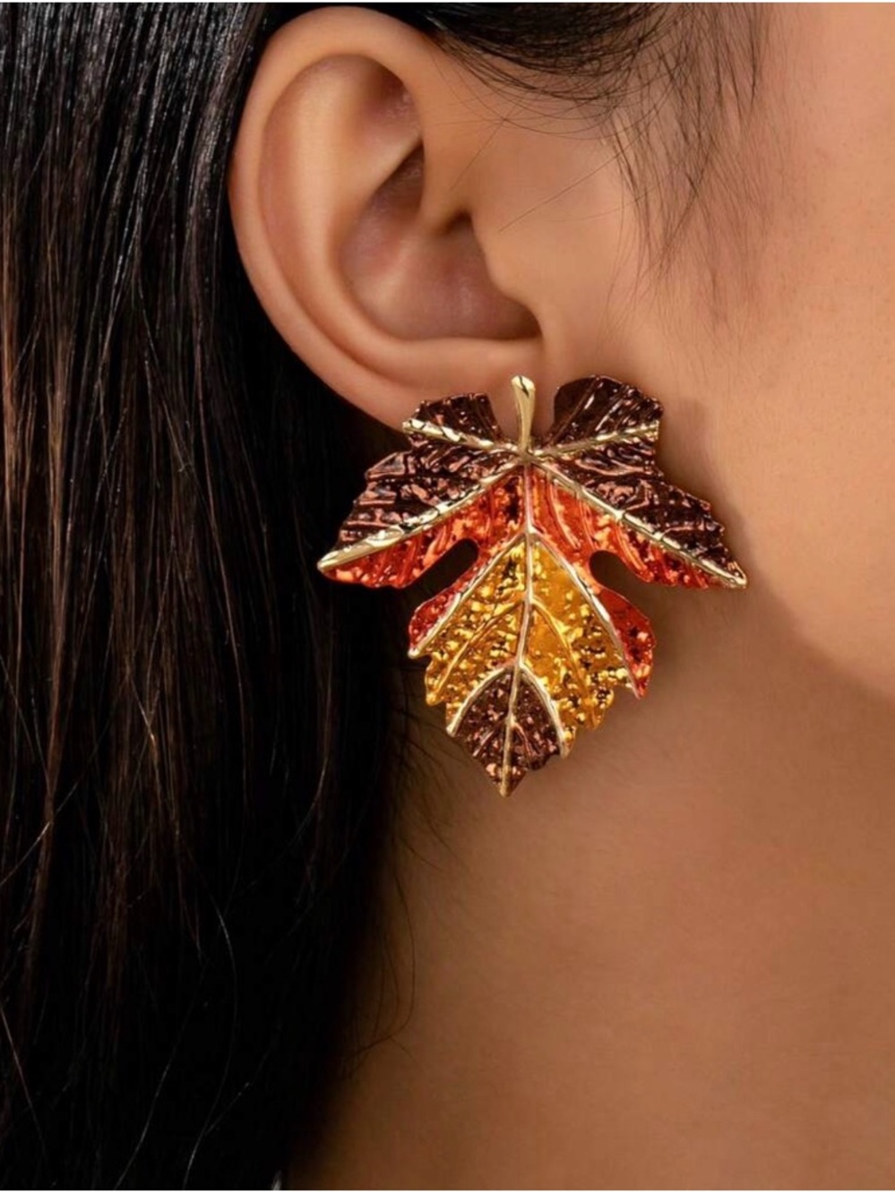 Autumn Leaf Statement Earrings - Gold, Orange, Brown